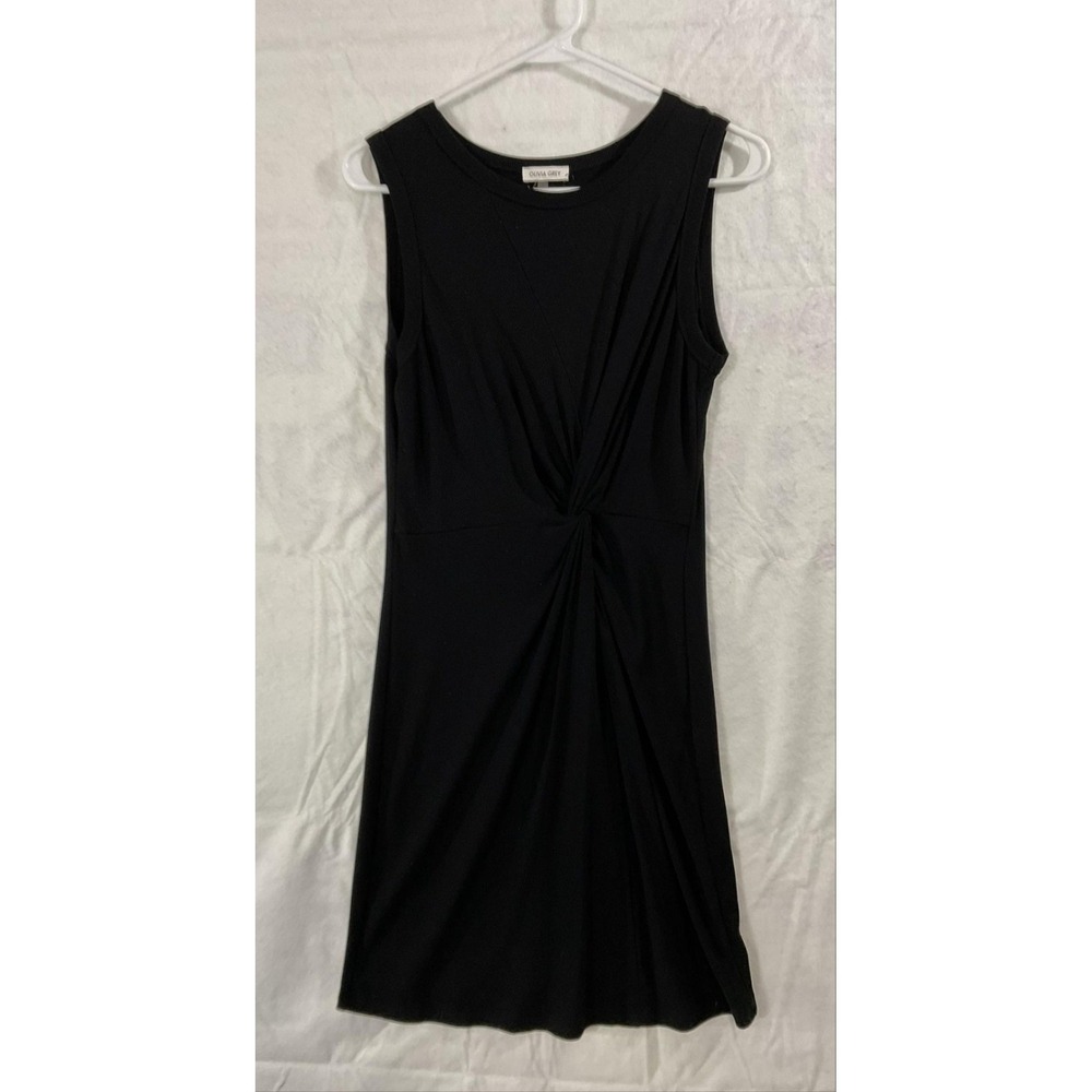 Olivia Grey Dress Womens Large Black Sleeveless Twist Front Sheath Knee Length